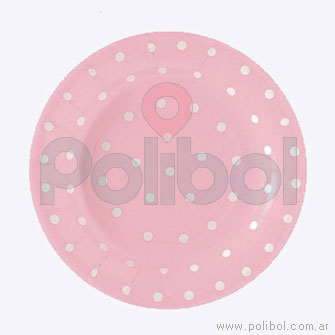 Platos circulares de 17 cm. Lunares color rosa x48