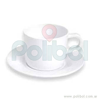 Taza con plato de melamina blanca