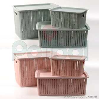 Cesto plástico trenzado con tapa