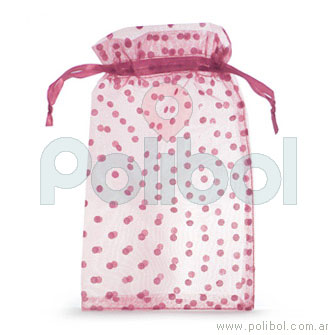 Bolsa de organza con lunares de color rosa 15 x 25 cm.