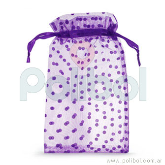 Bolsa de organza con lunares de color violeta 15 x 25 cm.