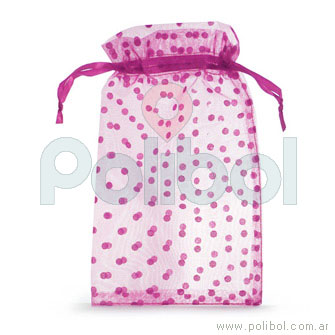 Bolsa de organza con lunares de color fucsia 15 x 25 cm.