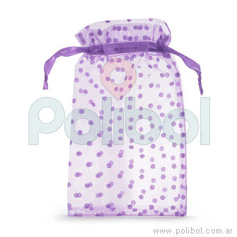 Bolsa de organza con lunares de color lila 15 x 25 cm.