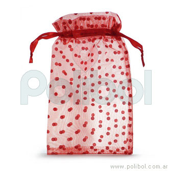 Bolsa de organza con lunares de color rojo 15 x 25 cm.