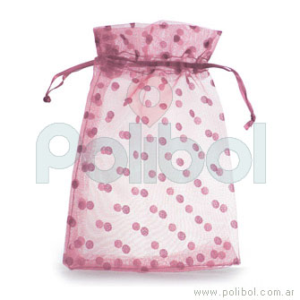 Bolsa de organza con lunares de color rosa 13 x 20 cm.