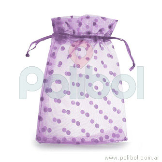 Bolsa de organza con lunares de color lila 13 x 20 cm.