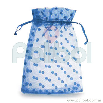 Bolsa de organza con lunares de color celeste 13 x 20 cm.