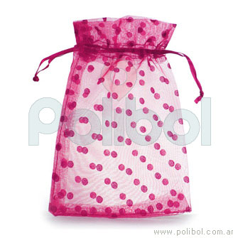 Bolsa de organza con lunares de color fucsia 13 x 20 cm.