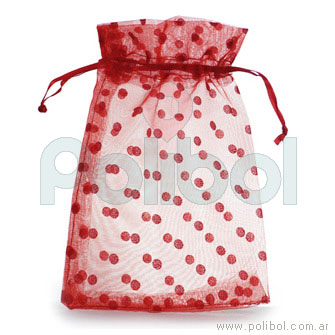 Bolsa de organza con lunares de color rojo 13 x 20 cm.