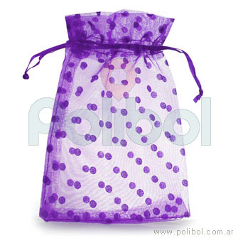 Bolsa de organza con lunares de color violeta 13 x 20 cm.