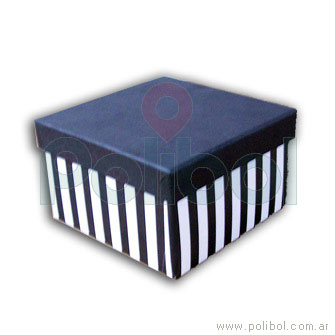 Caja forrada a rayas color negro y blanco 15x15xm.