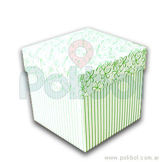 Caja forrada a rayas color verde y blanco 13x13cm.