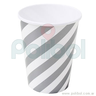 Vaso rayado blanco y plateado