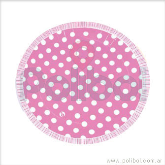 Platos de cartón de cotillón Lunares rosa x10
