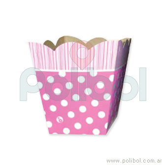 Cajita pochoclera de cartón Lunares rosa x6