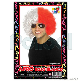 Peluca afro rojo y blanco