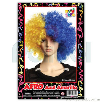 Peluca afro azul y amarillo